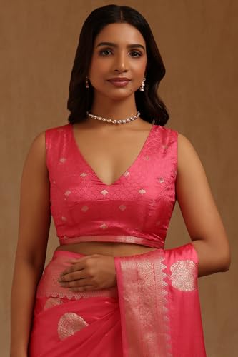 Soch Womens Blush Pink Satin Zari Woven Saree