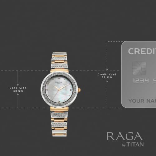 Titan Raga Spotlight 2.0 Quartz Analog 3Hands Display White Mother of Pearl Dial IPRG+Steel Look Color Strap Watch for Women - 95419KM01