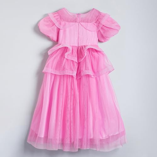 Hopscotch Girls Pink Short Sleeves Floral Applique Ruffled Gown for Age (7-8 Years)
