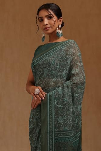 Soch Womens Green Georgette Ethnic Motif Saree
