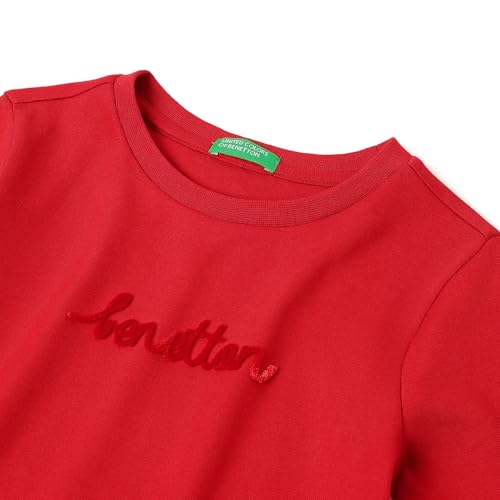 United Colors of Benetton Girl's Embroidered Regular Fit Dresses (25A3056CFS01I015_Red