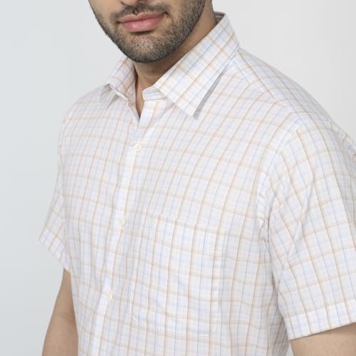 Raymond Men Regular Fit Checks Pattern Pure Cotton Semicutaway Collar Half Sleeve Straight Hem Formal Shirt