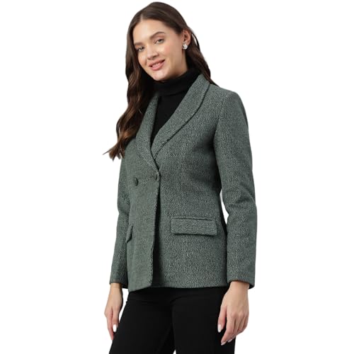 Latin Quarters Women Green Full Sleeve Solid Casual Coat_XL