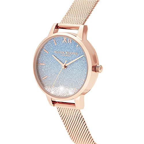 Olivia Burton Under The Sea Qtz Basic Blue to Silver Gradient Round Dial Women's Watch|Ionic Plated Rose Gold Steel Material|Rose Gold Color Band - OB16EX204