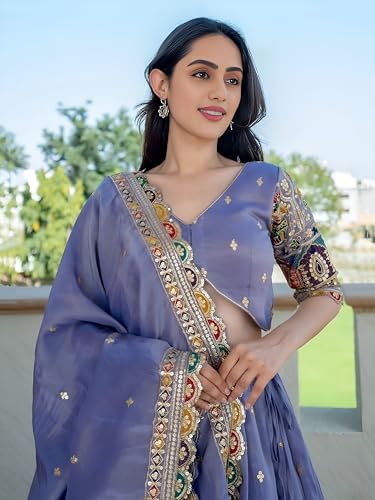 Zeel Clothing Women's Sequins Thread Embroidered Cosmos Silk Lehenga Choli With Dupatta (5128-Women-Lehenga-Choli-Latest; Free size) (Lavender)