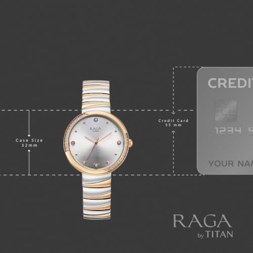 Titan Raga Spotlight 2.0 Quartz Analog 3Hands Display Silver Dial IPRG+Steel Look Color Strap Watch for Women - 95427KM01