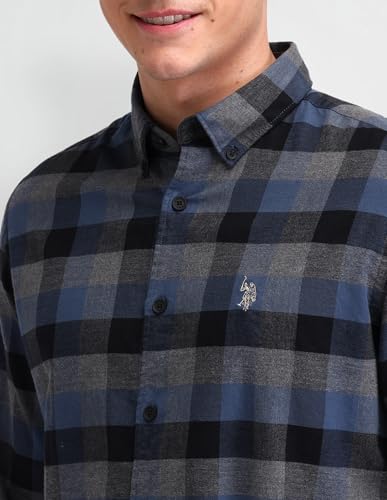 U.S. POLO ASSN. DENIM CO. Buffalo Checked Slim Fit Shirt (UDSHT1430_Blue_39)