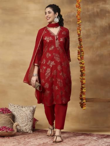 Rangriti Rayon Printed Straight Festive Kurta With Salwar And Dupatta