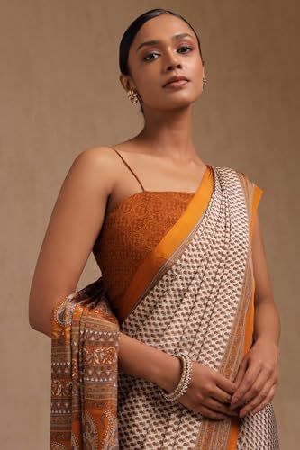 Soch Womens Cream Crepe Floral Print Saree