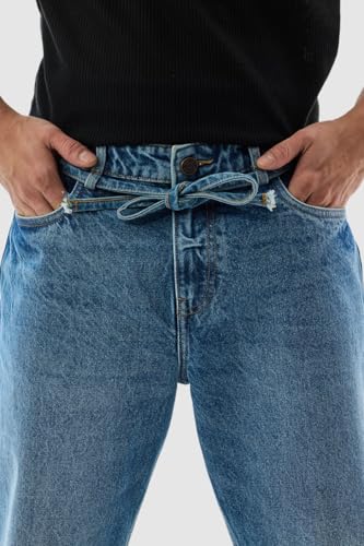 SNITCH Men's Clean Look Jeans | Casual Wear| College Street Wear Streetwear Style | Baggy Fit Button Blue