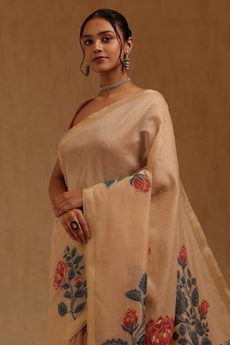 Soch Womens Beige Chanderi Woven Design Saree