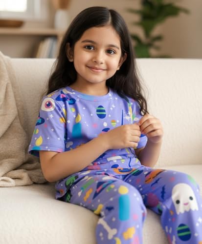 ANTHRILO Halloween Girls Short Sleeve Pyjama Set - Purple | 1-2 Years