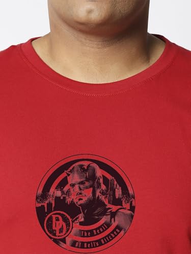 Bewakoof Official Marvel Merchandise Daredevil Men's Graphic Print Regular Fit Full Sleeve Round Neck Cotton Plus Size T-Shirt_694259_Red_3XL