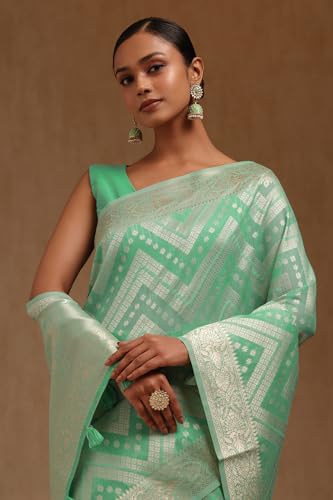 Soch Womens Light Green Linen Woven Design Saree
