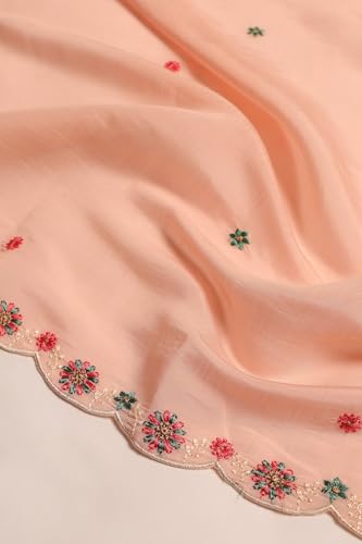 Soch Womens Peach Mul Chanderi Floral Salwar Suit With Hand Embroidery and Bead Details