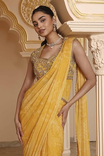 BIBA Women Yellow Poly Georgette Digital Printed Gown Saree_34