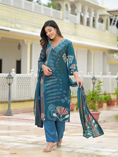 Divena Blue Pure Crepe Sigital Print Kurta Pant Set with Dupatta-DK2176