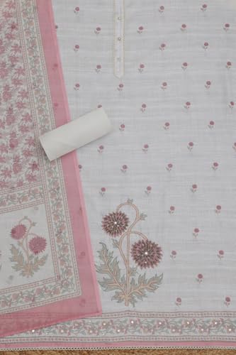 Soch Womens Off White Linen Blend Floral Print Unstitched Dress Material With Beads