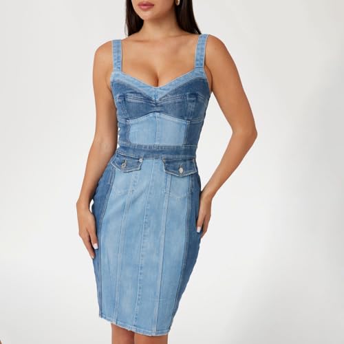 GUESS Women Washed Shoulder Straps Sleeveless Bodycon Dress