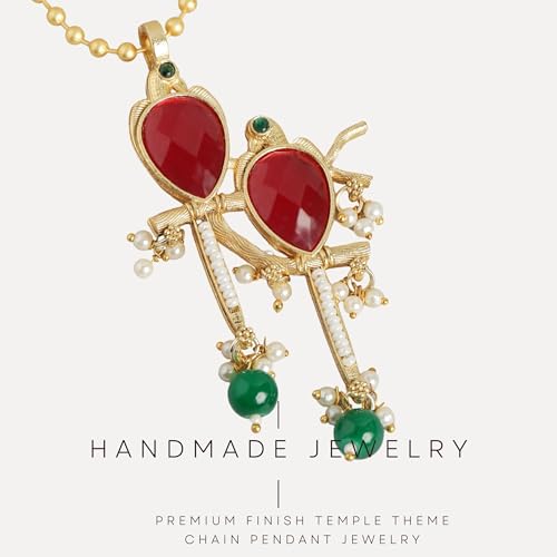Mansiyaorange Two-Tone Plated Ruby Pearls Studded Bird Choker Necklace and Earrings Jewelry Set For Women Girls