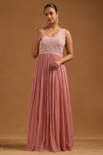 Soch Womens Blush Pink Chinon Floral Gown with Cutdana