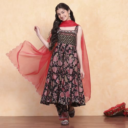 Biba Girl's Viscose Blend Kurta Set (KWSNKIS6406SS25BLK_Black