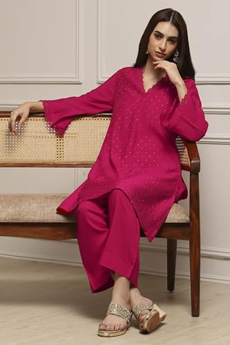 Biba Women Red Viscose Blend Straight Kurta Set_46