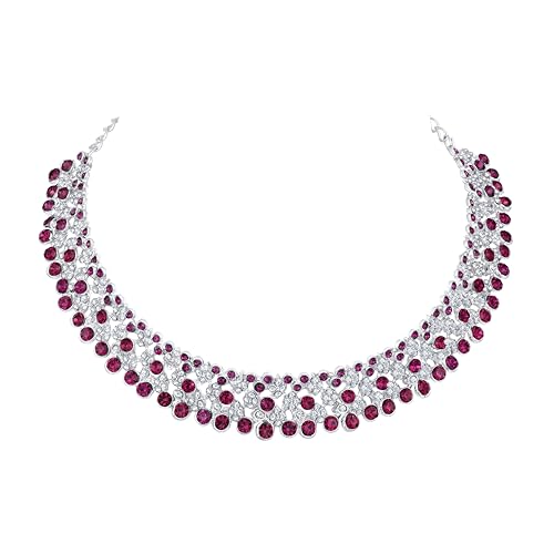 Atasi International Silver Plated Dark Pink and White American Diamond Necklace with Earrings Jewellery Set for Womens and Girls, Perfect for Parties and Festive Occasion (RR4073)