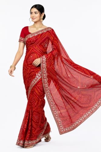 Rajasthani Look Handwork Gotta Patti Saree on Georgette Fabric Red