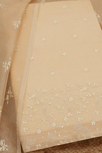 Soch Womens Beige Kota Shimmer Embroidered Unstitch Dress Material With Thread Work