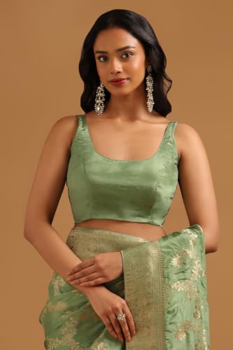 Soch Womens Olive Silk Blend Botanical Zari Woven Saree