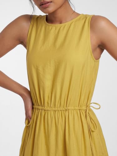 Max Women Solid Midi Dress (Yellow_XS)