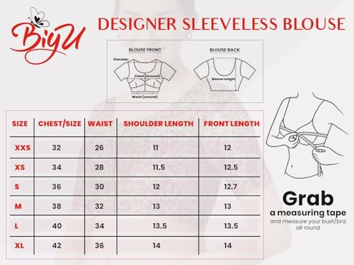 Biyu Women's Art Silk Solid Round Neck Sleeveless Readymade Saree Blouse
