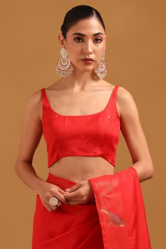 Soch Womens Red Tussar Zari Woven Bird Motifs Saree