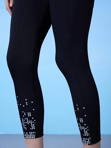 NYKD All Day High Rise Legging with Pixel Print | Dry Fit Tech | Elasticated Waistband | Hip Pocket | Breathable | Quick Absorb - NYK299- Jet Black - S