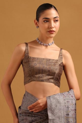 Soch Womens Grey Tussar Kantha Embroidered Warli Saree