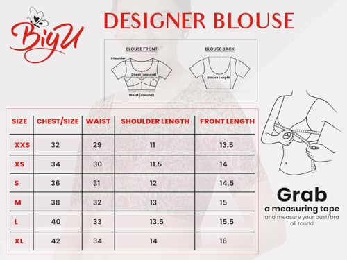 Biyu Women's | Designer Blouse for Sarees | Brocade Woven Design Round Neck Elbow Half Sleeves Readymade Saree (Maroon, 36)