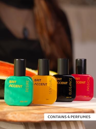 BRIT ACCENT | Luxury Perfume Gift Set | Pack Of 4 X 20 ML Perfume for Women | Fragrances - Sensual, Desire, Elegance & Passion, 20ml Each| Premium Long Lasting Fragrance | Premium Long Lasting| under Rs 300 | Gift Set for Women, Sister, Wife, Girlfriend |
