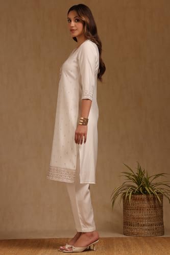 Soch Womens Off White Art Silk Embroidered Kurta Set With Sequins