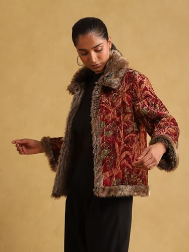 Ritu Kumar Wine Printed Silk Velvet Quilted Jacket