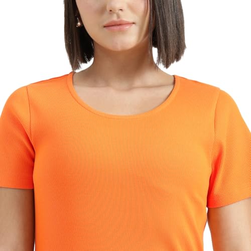 United Colors of Benetton Round Neck Solid Dress (Size : XS) - 26P3RYCD400YI0F4 Orange