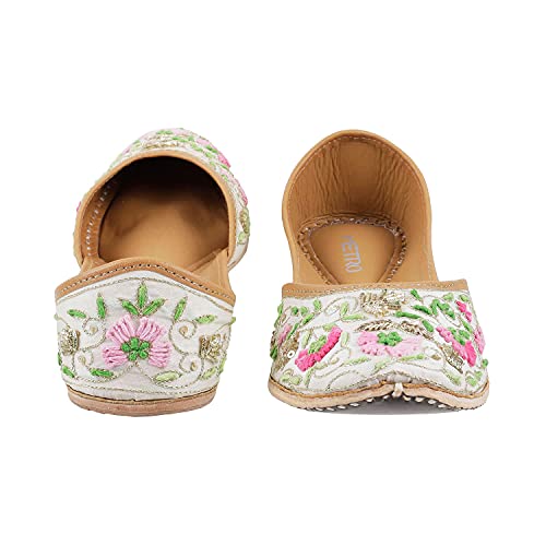 Metro Womens Beaded White Mojaris (Size (3 UK (36 EU))