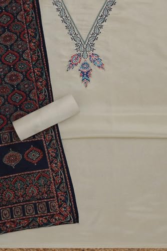 Soch Womens Cream Tissue Embroidered Unstitched Dress Material With Thread Work