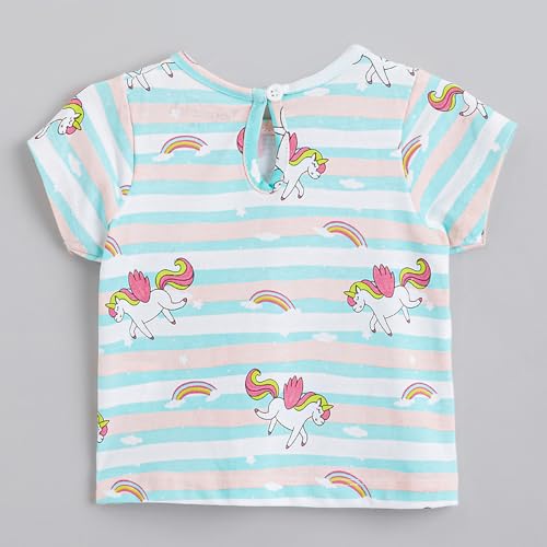 Hopscotch Girls Multi Short Sleeves 2-Pc Unicorn Cotton Overall Set For Ages(0-3 Months)