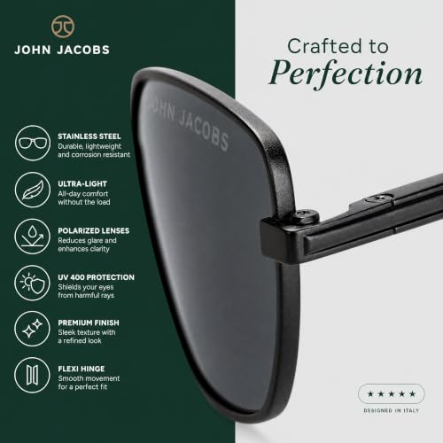 John Jacobs | Black - Grey | Full Rim Rectangular Stylish & Premium Polarized Sunglasses | Polarized and 100% UV Protected | Men & Women | Large | JJ S15862