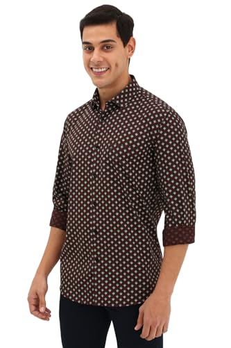 Allen Solly Men Brown Slim Fit Print Full Sleeves Casual Shirts