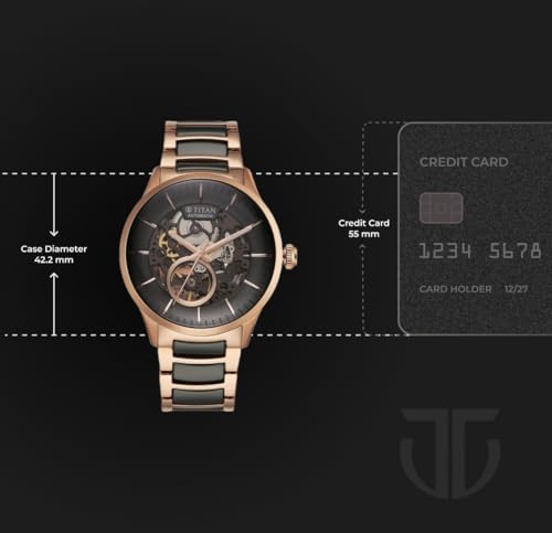 Titan Ceramic Fusion Automatic Anthracite Dial Two Toned Rose Gold and Grey Stainless Steel Bracelet Watch for Men - NT90174KD03