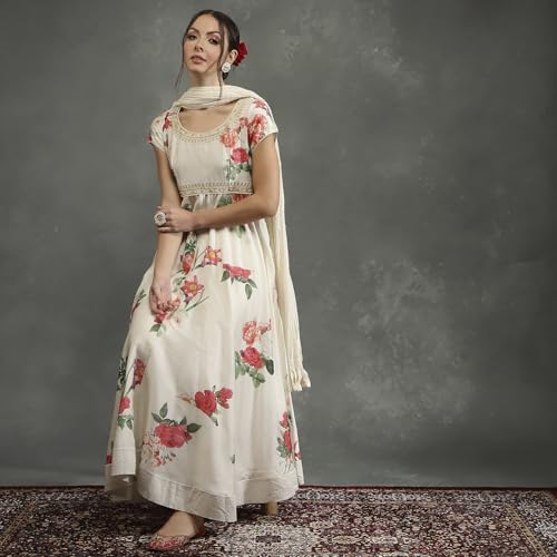 BIBA Women's Silk Chanderi Kurta Sets (CKD10748AW24CRM_Neutral