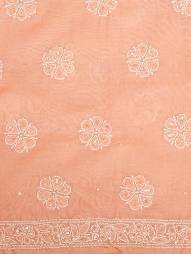 Ada Hand Embroidered Lucknowi Chikankari Unstitched Cotton Dress Material Suit Piece with Dupatta for Women 01A790900 Peach