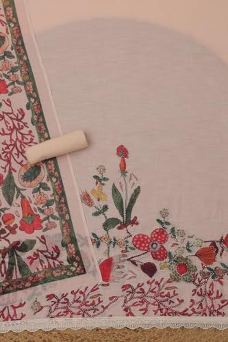 Soch Womens Peach Linen Floral Dress Material With Thread Work